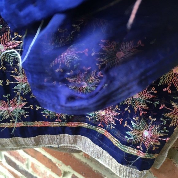 Vintage Navy-Blue BAGH PHULKARI chiffon SAREE SARI - Picture 6 of 10